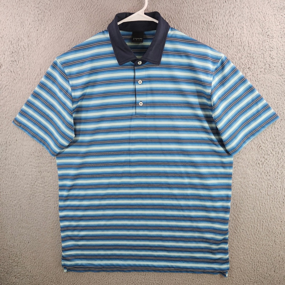 Dunning Golf Mens Large Blue Striped Performance Short Sleeve Polo Shirt